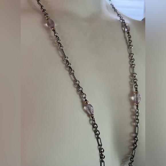 David Yurman Bijoux Bead 35” Figaro Chain Link Necklace Sterling Silver 18k - Picture 3 of 14